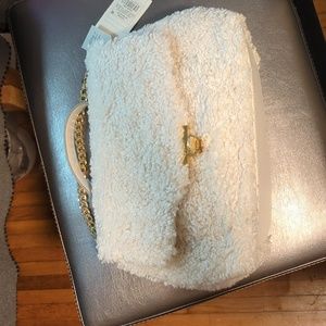 A New Day Cream  Faux Shearling Medium Crossbody Handbag w/Gold Hardware